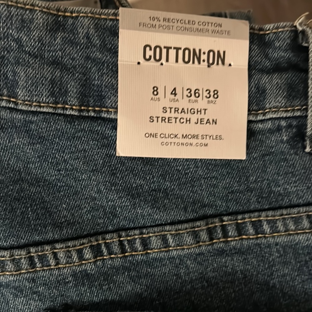 NWT Cotton On Basic Cotton-Blend Straight Stretch Jeans Blue Denim US 4 AUS 8